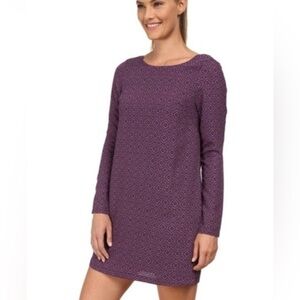 PrAna Black/Plum print crew neck long sleeve crewneck lined crepe midi shift NWT